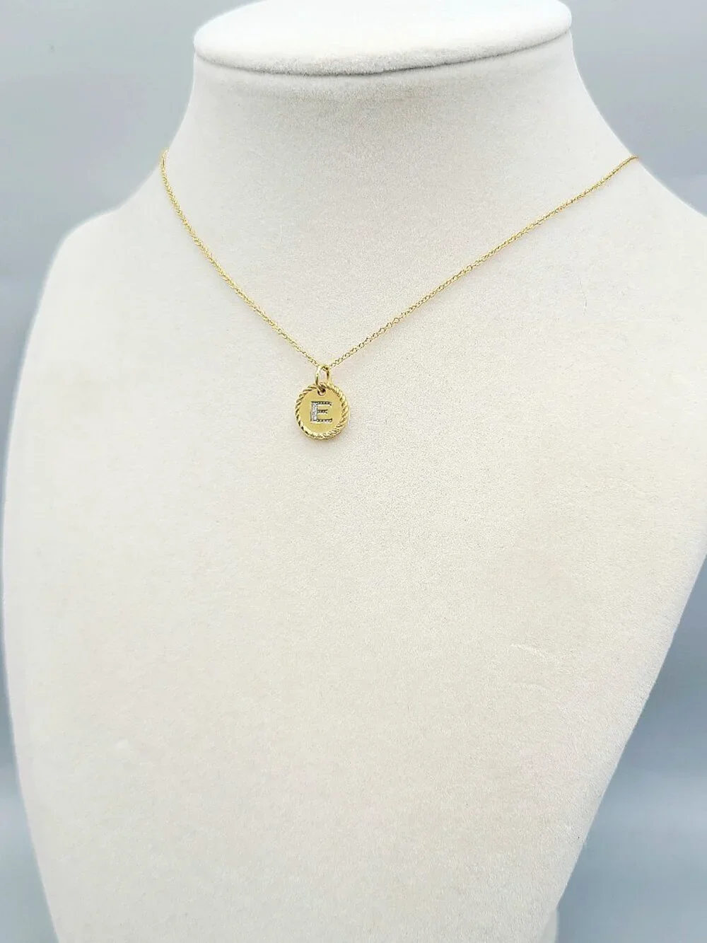 David Yurman Initial E Charm Necklace in 18K Yellow Gold w/ Diamonds - 19